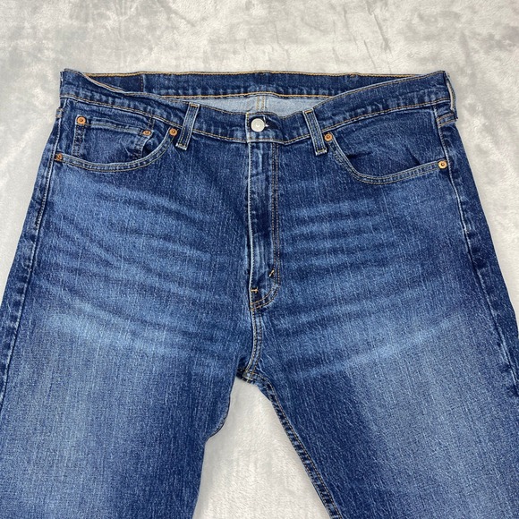 Levi's 505 Jeans Mens 38x32 Blue Denim Faded Regular Fit High Rise Straight Leg - Picture 3 of 10